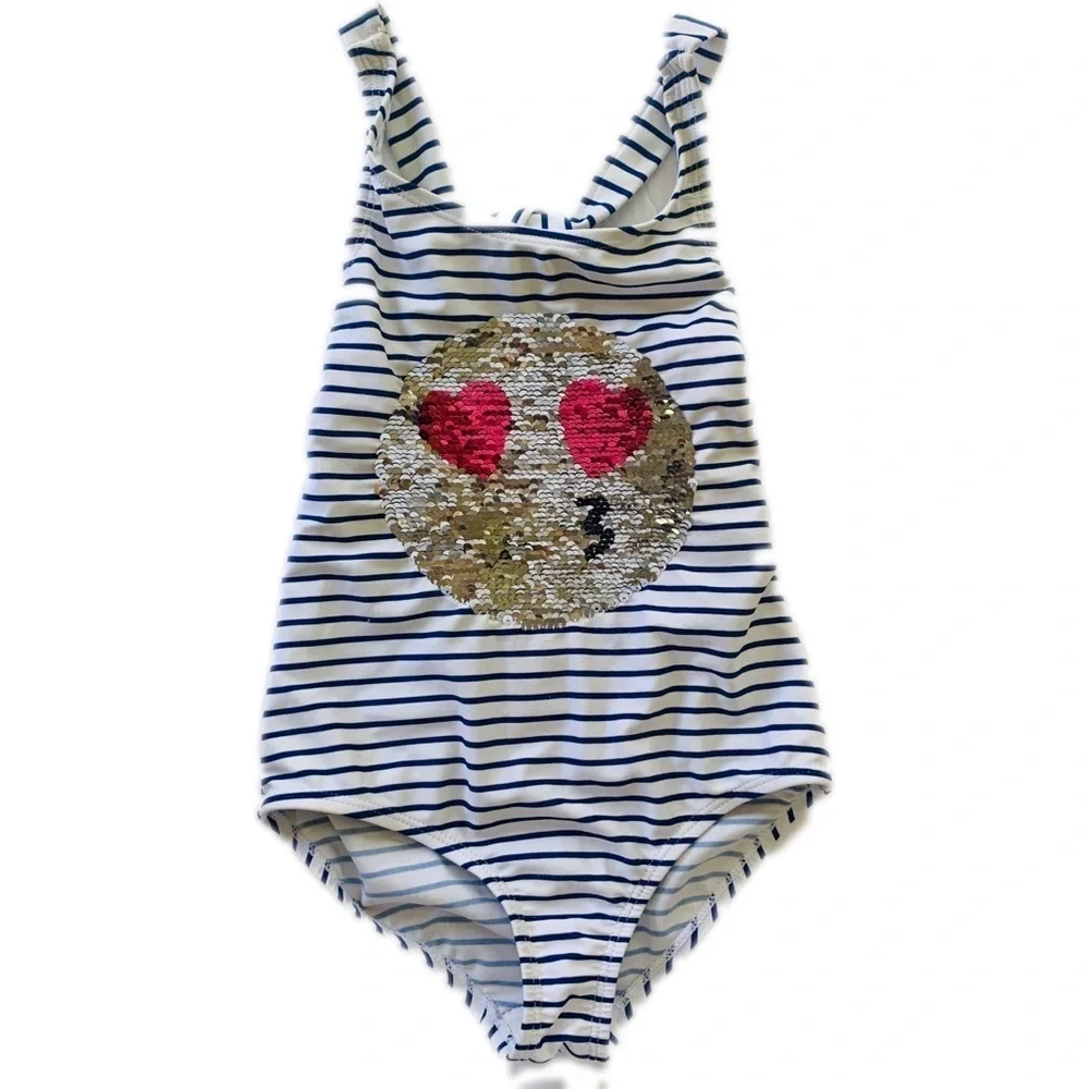 Oshkosh B’gosh heart eye smile emoji swimsuit sequin sz 6x